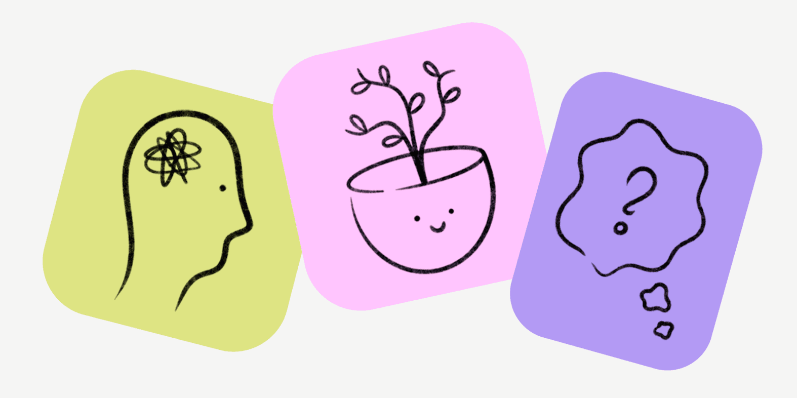 Welcome to Mindflow illustration with three icons showing a thinking head, growing plant, and question bubble